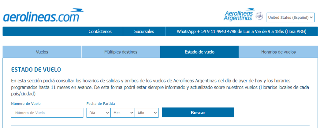 estado de un vuelo aerolineas argentinas